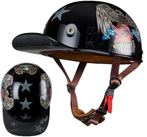 Unisex Baseball Cap Motorcycle Helmet DOT Approved, German Style Retro Small Half Shell Helmet, Men Women Scooter Bike Moped Open Face Helmet(B,XL(60-62CM))