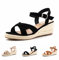 Hitmars Sandale Femme Espadrilles Femmes Sandale Compensées d'Été Plateforme Sandales Chaussures de Plage Bout Ouvert 6.5 CM Talon Compensé Noir EU 39