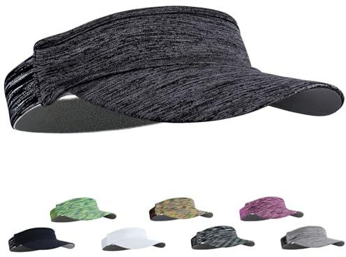 LUKIUP Visière Sport sans Toit, Bandeau Absorbant Séchage Rapide, Ultraléger pour Tennis/Golf/Running, Casquette à Visière Unisexe avec Protection Solaire(Gris foncé)