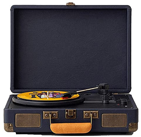 SGKOMN Giradischi Vintage a Valigia con Bluetooth, Giradischi fonografico Classico, Giradischi in Vinile con Trasmissione a Cinghia a 3 velocità, Supporta Jack per Cuffie da 3,5 mm e d, Dark Blue