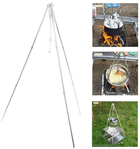 Camp Fire Trípode para cocinar, Trípode Camp Fire Grill, Aleación de aluminio Camping Fire Grill, con cadena ajustable, para cocinar sobre el fuego, acampar la barbacoa
