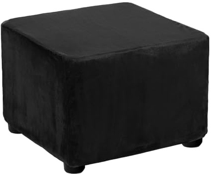 sourcing map Square Foot Stool Cover Footrest Slipcover with Elastic Band Stretch Furniture Protector for Living Room Bedroom Fit Length 33-45cm/13-18inch, Black