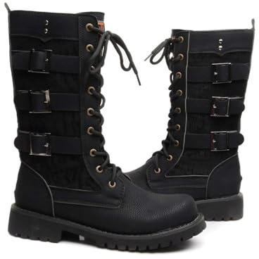 YUMALI Bottes De Moto Pour Hommes Chaussures Militaires En Cuir PU à Lacets Grandes Tailles