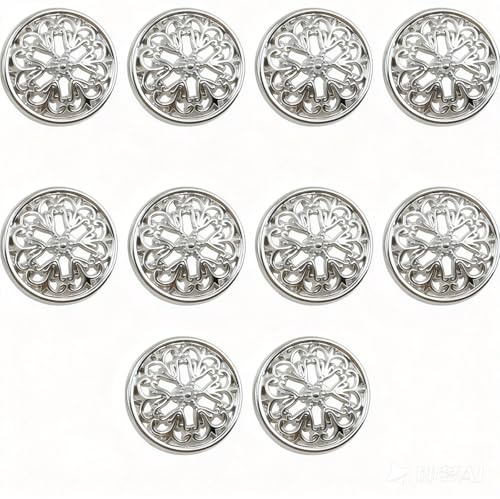 10PCS Silver Buttons for Sewing, Fashion Hollow Flower Metal Shank Round Shaped Metal Button Clothes Button for Cardigans Jackets Coats and DIY Crafting