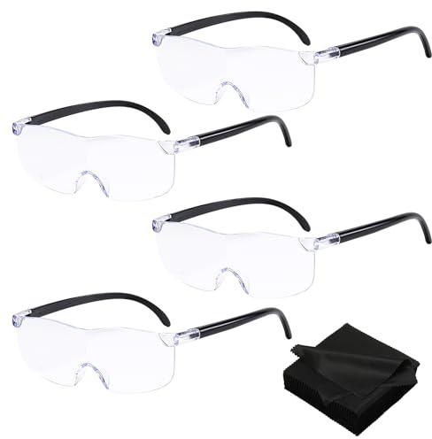 CATELL 4 Piezas Gafas Lupa Manos Libres con Tres Niveles de Aumento 300% 500% 800% 1000% Lupas de Gran Aumento Gafas Protección Contra Luz Azul para Lectura Reparaciones Detalladas Costura