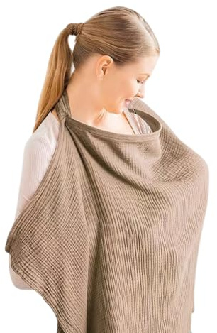 Breastfeeding Cover Nursing Cover - 360° Full Coverage, Lightweight, Adjustable Strap, Multi-Use Car Seat/Stroller Canopy, Soft Breathable, Camel