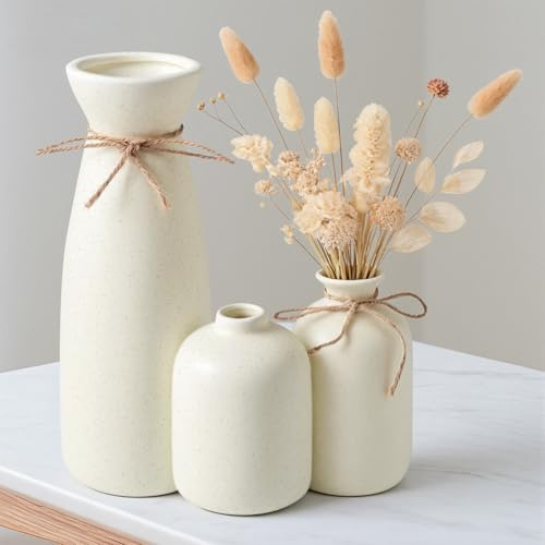 Vankarr Jarrón de Cerámica Juego de 3,Jarrones Decorativos Modernos, para Boho Moderno Nórdico Minimalismo Estilo Decoración,jarrones para Sala de Estar, Boda, Mesa de Cena