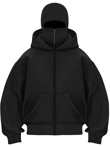 Felpa con cappuccio da ragazzo, balaclava, giacca passamontagna per bambini, con cerniera, autunno e inverno, calda, con cappuccio ninja con maschera facciale antivento, per sport all'aria aperta
