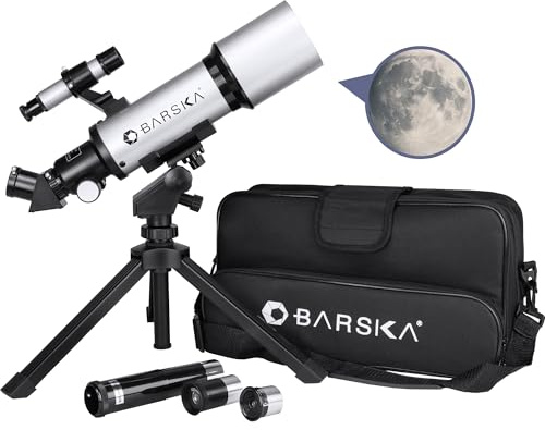 Barska Starwatcher Astronomical Refractor Telescope 300x Magnification for Beginners & Kids with Barlow Lens, 2 Interchangeable Eyepieces, Finder Scope, Table Top Tripod