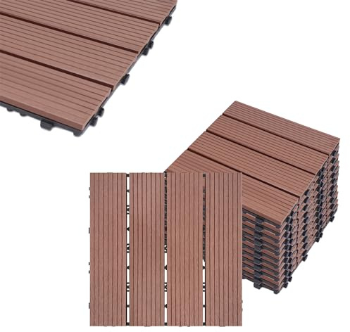 HENGMEI 22 pezzi (2m²) Piastrelle da esterni Pavimenti 30 x 30 cm per Giardino pavimentazione in WPC per pavimenti esterni, patio, piscina, terrazza, giardino, Marrone