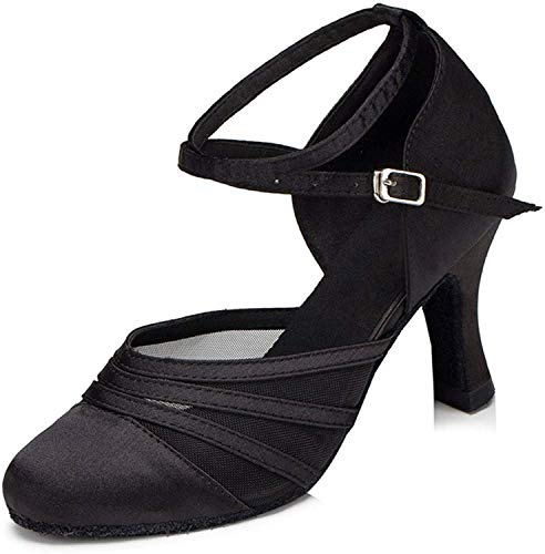 Naudampara Mujer Zapatos de Baile de salón de Baile Latino Tango con tacón Alto y satén de Malla Alta