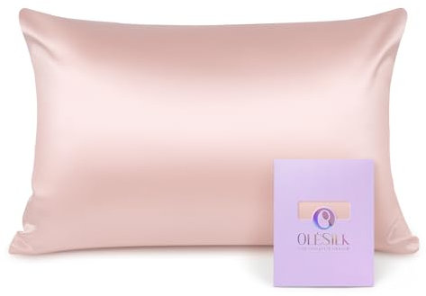 OLESILK Seide Kissenbezug Kissenhülle Haar- und Hautpflege mit Reißverschluss 16 Momme 1 Stück Pfirsich Rosa 40x80cm