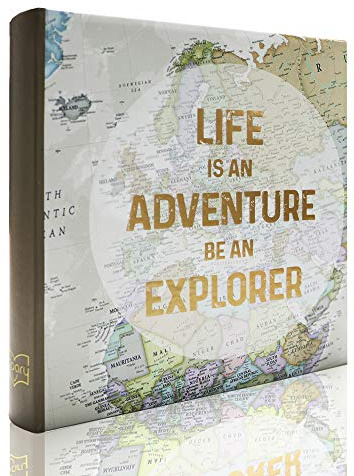 Holoary Album fotografico 10 x 15 cm, 160 foto per pagina, spazio di scrittura per ogni tasca, 160 tasche 10,2 x 15,2 cm, copertina stampata per libro, design da viaggio, mappa del mondo, avventura