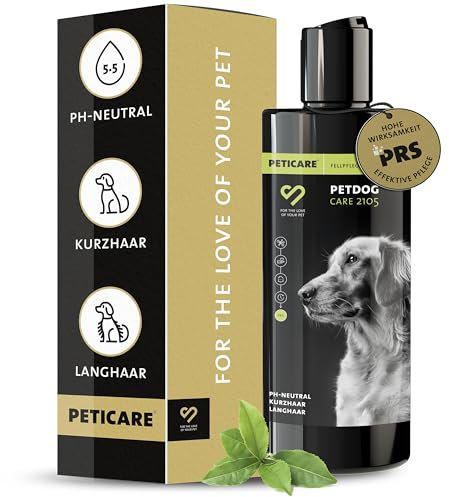 Peticare Spezial Hunde-Shampoo | bei fettigem & trockenem Fell | mild farbneutral pH-neutral | für Fellglanz & mit Entfilzungs-Formel | einzigartiges PRS® System für Lange Wirkung - petDog Care 2105