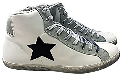 VIA CONDOTTI Scarpe Sneakers Alte Uomo Pelle Bianco Ghiaccio Stella Nera Nuovo