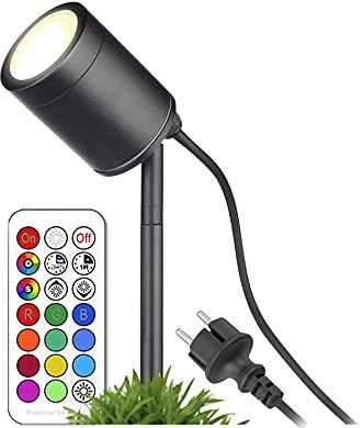 lambado® Moderne LED Gartenleuchte mit Erdspieß und RGB Farbwechsel - Schwarze Gartenstrahler wasserfest IP67 für außen - schwenkbar inkl. 1,5m Kabel mit Stecker