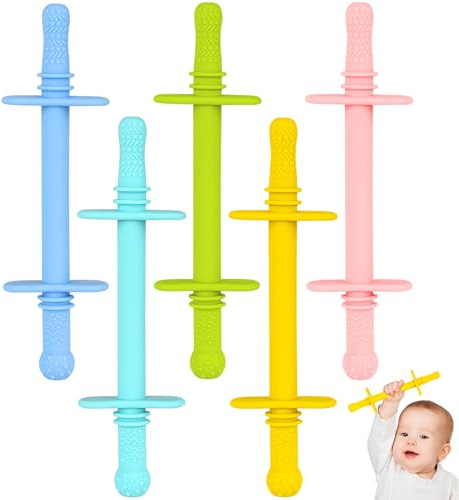 Fu Store Hollow Teether Tube 5PCS Chew Straw Toy for Infant Toddlers Silicone Tubes Teething Toys for Babies 3-12 Months BPA Free/Freezable/Dishwasher and Refrigerator Safe