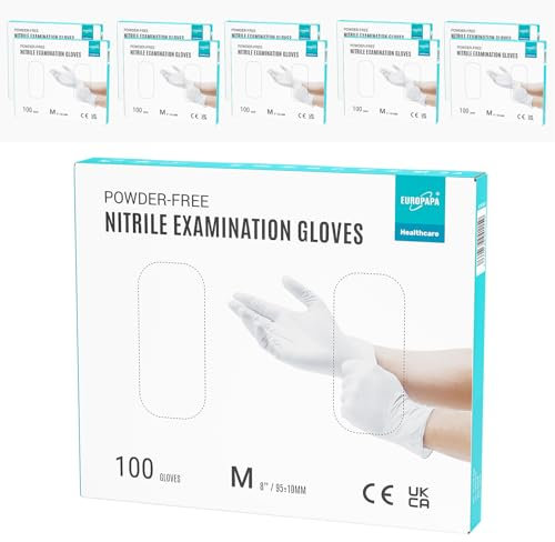 EUROPAPA® 1000x Nitrilhandschuhe Einweghandschuhe puderfrei Untersuchungshandschuhe EN455 EN374 latexfrei Einmalhandschuhe Handschuhe in Gr. S, M, L & XL verfügbar (Weiß, M)