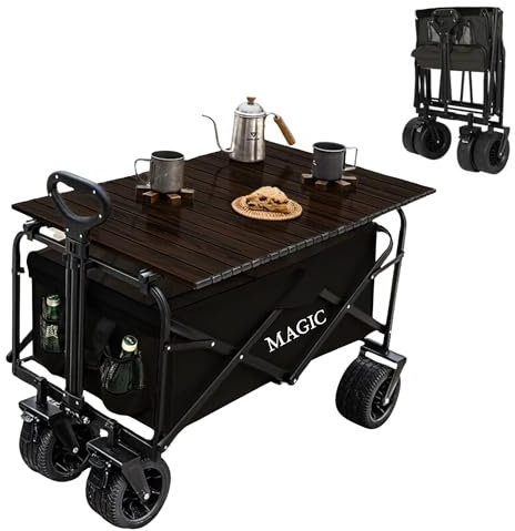 𝗖𝗮𝗿𝗿𝗼 𝗱𝗲 𝗣𝗹𝗮𝘆𝗮 Plegable para Camping, Picnic, etc. Carrito de Mano Convertible en Mesa para Jardín. Carreta de Transporte con Bolsa y Mango Ajustable. Carretilla con Ruedas con Freno.