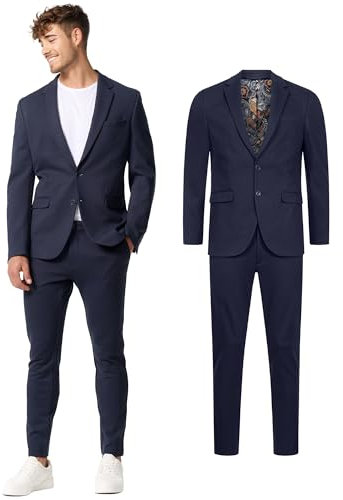 JEFF Herren JFEzra Set Anzug 2-teilig Sakko Hose Bundle | elastischer Herrenanzug Regular Fit für Männer Dark Navy, 46