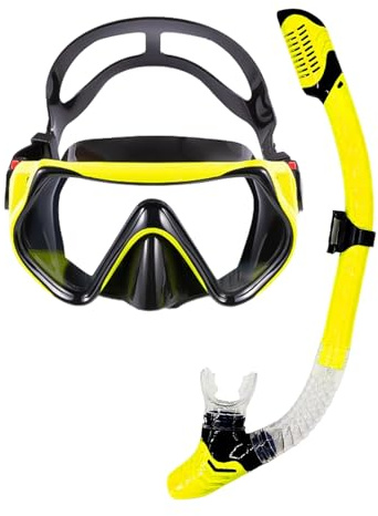 TUDIVING Snorkeling Gear for Adults,Anti-Fog Panoramic View Swim Mask Dry Top Snorkel Kit,Snorkel Mask Set for Snorkeling Scuba Diving Swimming Travel Yellow