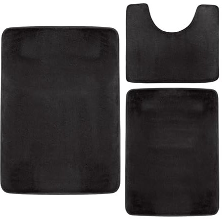volumoon Memory-Schaum Badezimmerteppich Set 3 Teilig, Weiche und Absorbierende Badematte und U Förmige wc Vorleger, Badteppich rutschfest Waschbar,rutschfeste und Waschbare Badvorleger Set, Schwarz