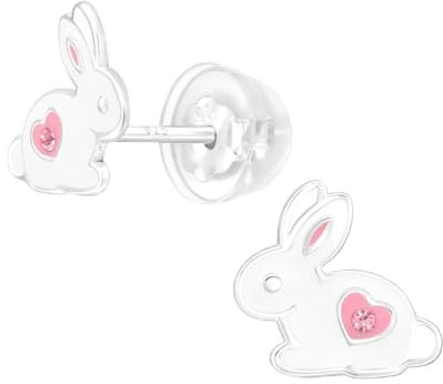 Monkimau Hase Kinder Premium Ohrringe | 925 Silber | Mädchen Ohrstecker Schmuck | Hypoallergen & Nickelfrei | Kinderohrringe Geschenkidee