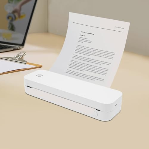 Susoso Mobil skrivare, bärbar termisk skrivare med indikatorlampa och pappersbegränsare bredd kompatibilitet för kontor 26,5 x 8 x 4,8 cm vit