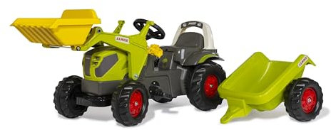 Rolly Toys rollyKid CLAAS AXOS 240 Trettraktor mit Anhänger + Frontlader (für Kinder von 2,5-5 Jahre, einstellbare Kettenspannung, Heckkupplung) 02 516 9, grün