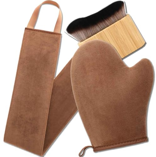 Guanto autoabbronzante 3 in 1 e pennello guanto per abbronzatura finta guanto abbronzante pennello per corpo e viso pennelli per abbronzatura finta applicatore per abbronzatura posteriore guanti