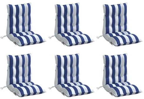 vidaXL Cojines Silla Respaldo bajo 6 uds Tela Oxford Rayas Azul Blanco