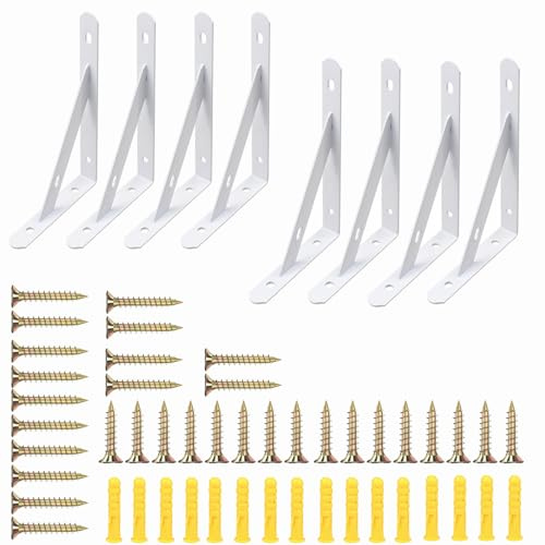 8 staffe per scaffali, in metallo, 300 mm, con viti, per montaggio a parete, librerie, giardino, cucina, bagno (portata: 30 kg)