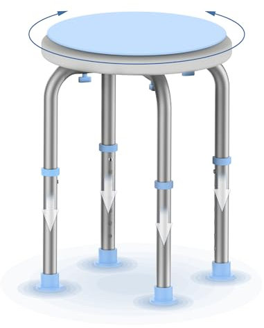ZENO Shower Stool 360° Rotating | Shower Chair with 7 Adjustable Height Settings | Bath Seat with Aluminium Frame, Non Slip Feet & Comfortable Seat | Bath Chair for Elderly Support | 135KG Capacity