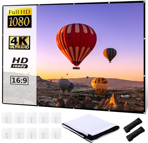 Zippicks Beamer Leinwand 100 Zoll, Leinwand Beamer 16: 9 HD Projector Screen 221 x 125cm, Anti-Falten Projektionsleinwand Tragbare Projektor Leinwände für Outdoor Camping Zuhause