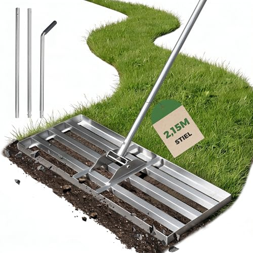 Rastrillo nivelador de césped 80×30 cm con Mango metálico Ajustable (140‑215 cm) – Rastrillo para nivelar, esparcir Arena y cuidar césped, jardín o Campo de Golf