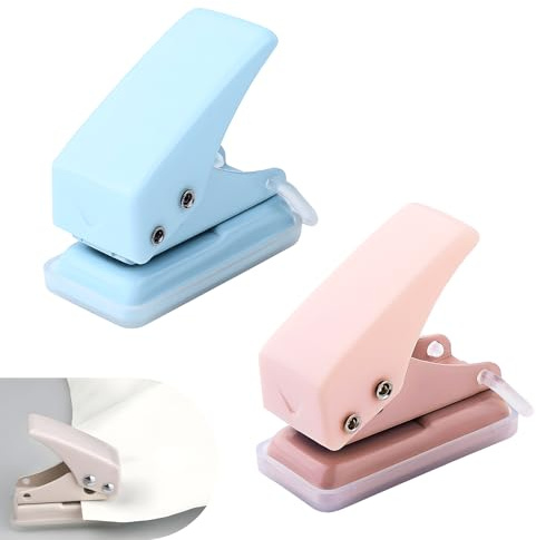 2PCS Tragbarer Mini Einzellocher Set Blau & Rosa, Tragbare 6 mm Kreisstanzung, Handlicher Papierlocher mit Metallkern und Auffangbehälter für Büro, Schule, Basteln, Fotoalben und DIY Projekte