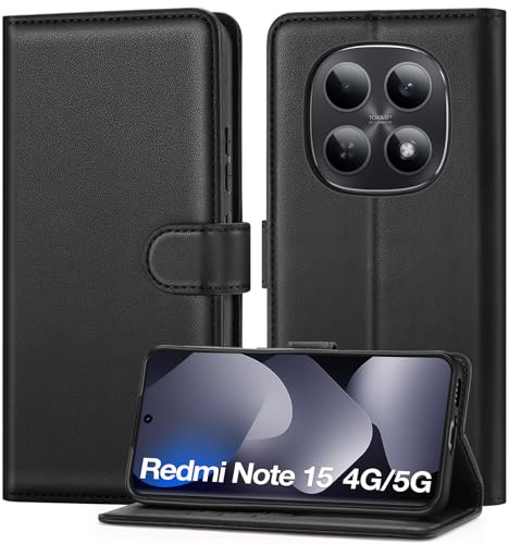 ivencase Funda para teléfono móvil Compatible con Xiaomi Redmi Note 15 5G/4G Funda, Funda de Poliuretano [Bloqueo RFID] [Tarjetero] [Cierre magnético] [función Atril] Funda con Tapa, Negro