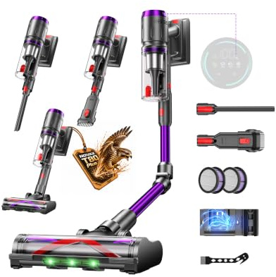 Circlio Aspiradora Sin Cable 58000Pa/600W/75Min, Escoba Aspiradora sin Cable de 1.6L, Pantalla Táctil LED Inteligente, Aspirador Inalámbrico Antienredo, Ideal para Suelos, Alfombras y Pelo de Mascotas
