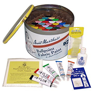 Aunt Martha's Full Stocked Ballpoint Paint Color Caddie, Fully Loaded with 34 Paints and Accessories, 39 Piece Set
