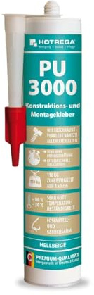 HOTREGA PU 3000 Montagekleber 310 ml hellbeige | Konstruktionskleber mit hoher Anfangshaftung | Schnell aushärtend und witterungsbeständig