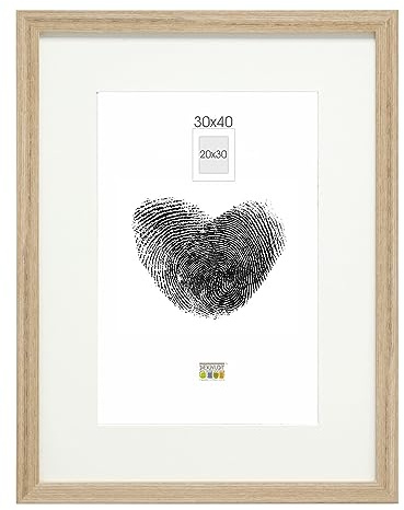 Deknudt Frames Bilderrahmen mit Passepartout - Natur Holzfarbe - S66KH1 P1 30x40cm für Bild 20x30cm - Bilderrahmen Holz MDF - Bilder aufhängen