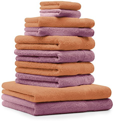 Betz 10-TLG. Handtuch-Set Premium 100% Baumwolle 2 Duschtücher 4 Handtücher 2 Gästetücher 2 Waschhandschuhe Farbe Orange Terra & Altrosa