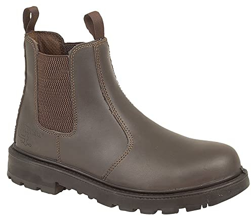 Grafters Mens Leather Safety Steel Chelsea Dealer Slip On Ankle Work Boots Shoes Size 6-14 (7 UK, Brown)