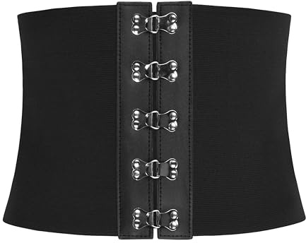 BlackButterfly Korsettskärp Dam Konstläder Vintage | 20 cm brett, 5 hakspännen, Elastiska sidor, Timglassiluett, Midjeformare, Storlek S-XL, Gothic & cosplay
