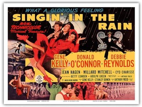 Singin' in the Rain - Starring Gene Kelly Donald O’Connor and Debbie Reynolds - Vintage Film Movie Poster c.1952 - Master Art Print (Unframed) 9in x 12in