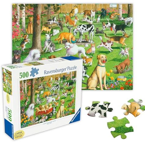 Ravensburger - at The Dog Park - 500 Piece Large Format Jigsaw Puzzle - Dogs of Every Breed Romp, Dig, Chase & Play - Premium Quality - Gift for Family Game Night - Puzzles for Adults