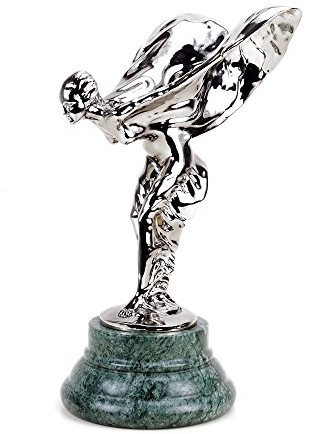 Rolls Royce Emily Spirit of Ecstasy kylarfigur krompläterad bronsfigur på grön marmor begränsad utgåva signerad R. Sykes modern konst kylare figur rullar royce köp online