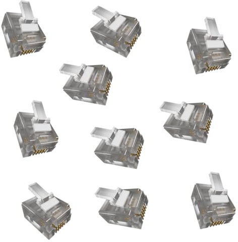 rhinocables RJ11 Ends Crimp Plugs Phone ADSL Modem Cable 6P4C Connectors 4 Contact Wires - Telephone Line End Connectors for Clear Communication, Ideal for Home and Office Use (10 Pack)