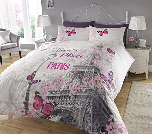 Sleepdown Paris Romance Bettbezug & Kissenbezug Set Bettwäsche Digitaldruck Quilt Case Single Doppelbett Bettwäsche Schlafzimmer Tagesbett (King), Mehrfarbig