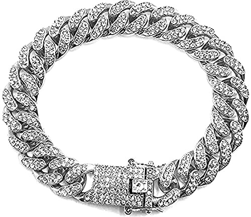 Apzzic 12mm Gold Plated Hip Hop Iced Out CZ Lab Diamond Miami Cuban Link Chain Bracelet with Giftbox for Men and Women Silver 8inch